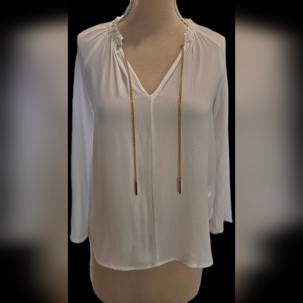 XS Michael Kors Lightweight Ruffle Collar Top with Gold Accents